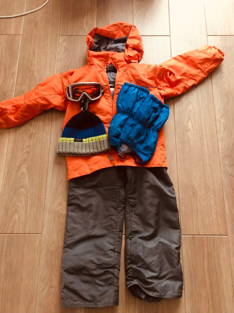 キッズ スキーウェア 上下セット オレンジ 130cm ゴーグル ニット帽