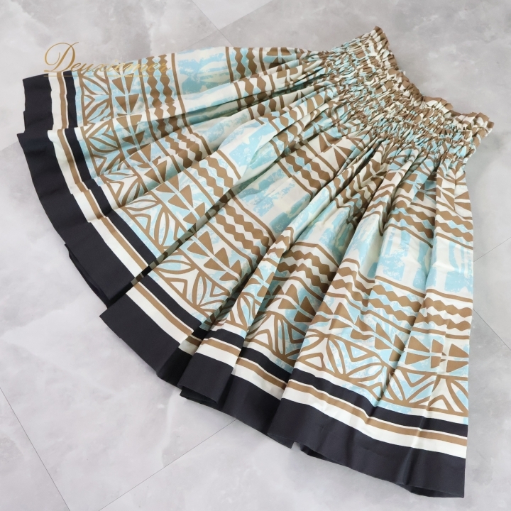 フラダンス 衣装 パウスカート ホワイト系 カヒコ柄 日本製 ハワイアン