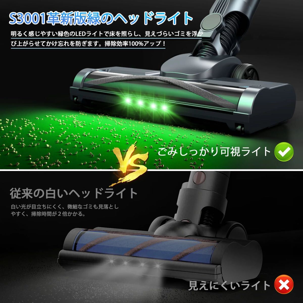 吸引力完全進化65Kpa超強力 革新版グリーンLEDライト付＆65分連続稼働