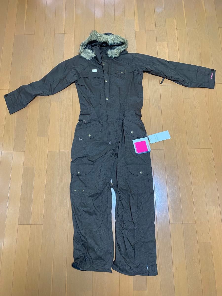 未使用タグ付】X-nix スノーボードウェア つなぎ ファー付き ブラウン