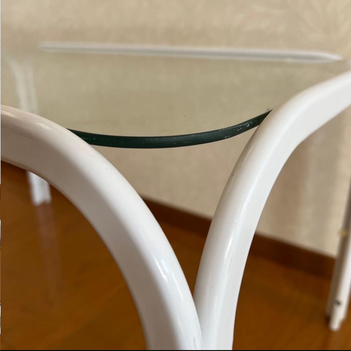 80s 90s モダン ガラステーブル ミッドセンチュリー アイアン 白