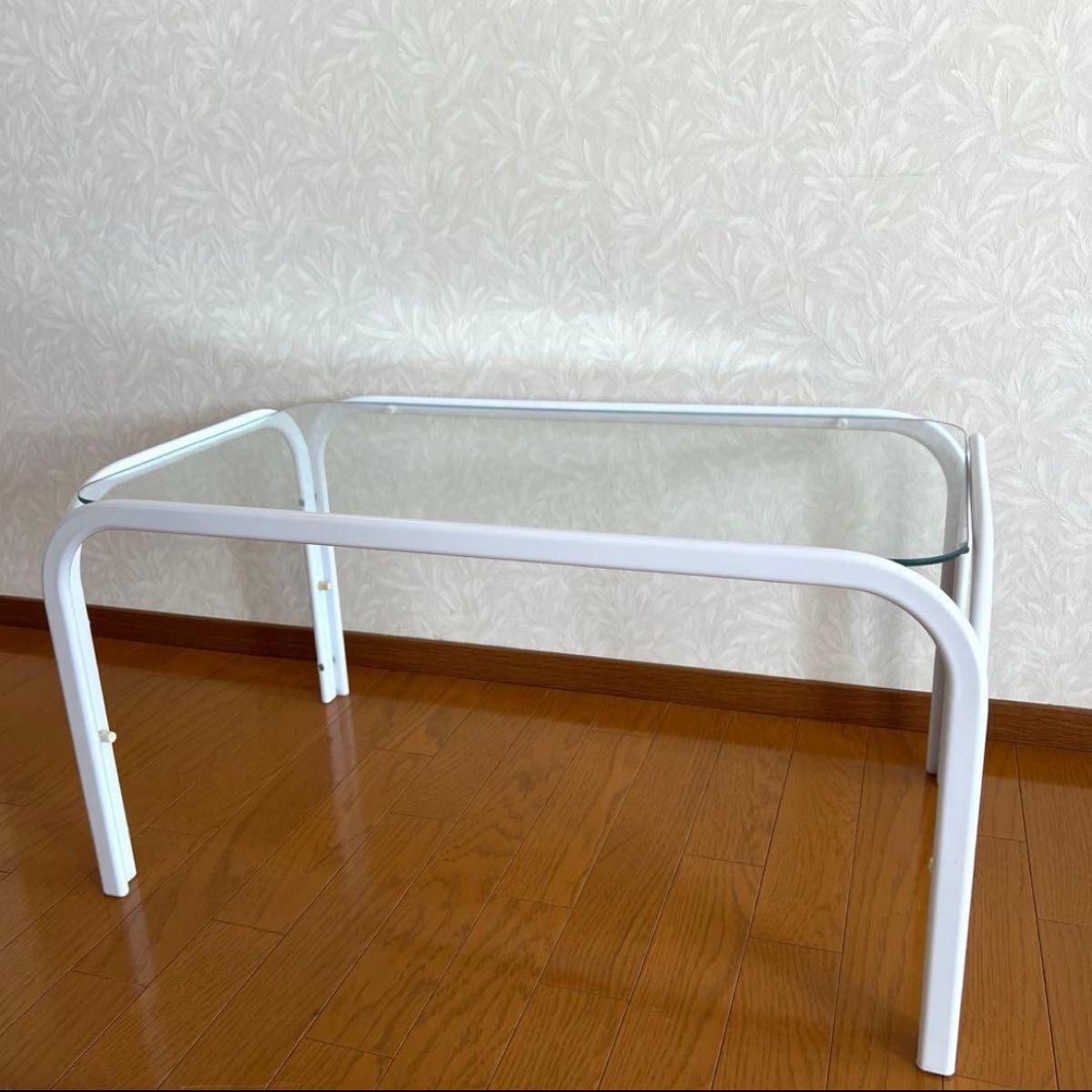 80s 90s モダン ガラステーブル ミッドセンチュリー アイアン 白