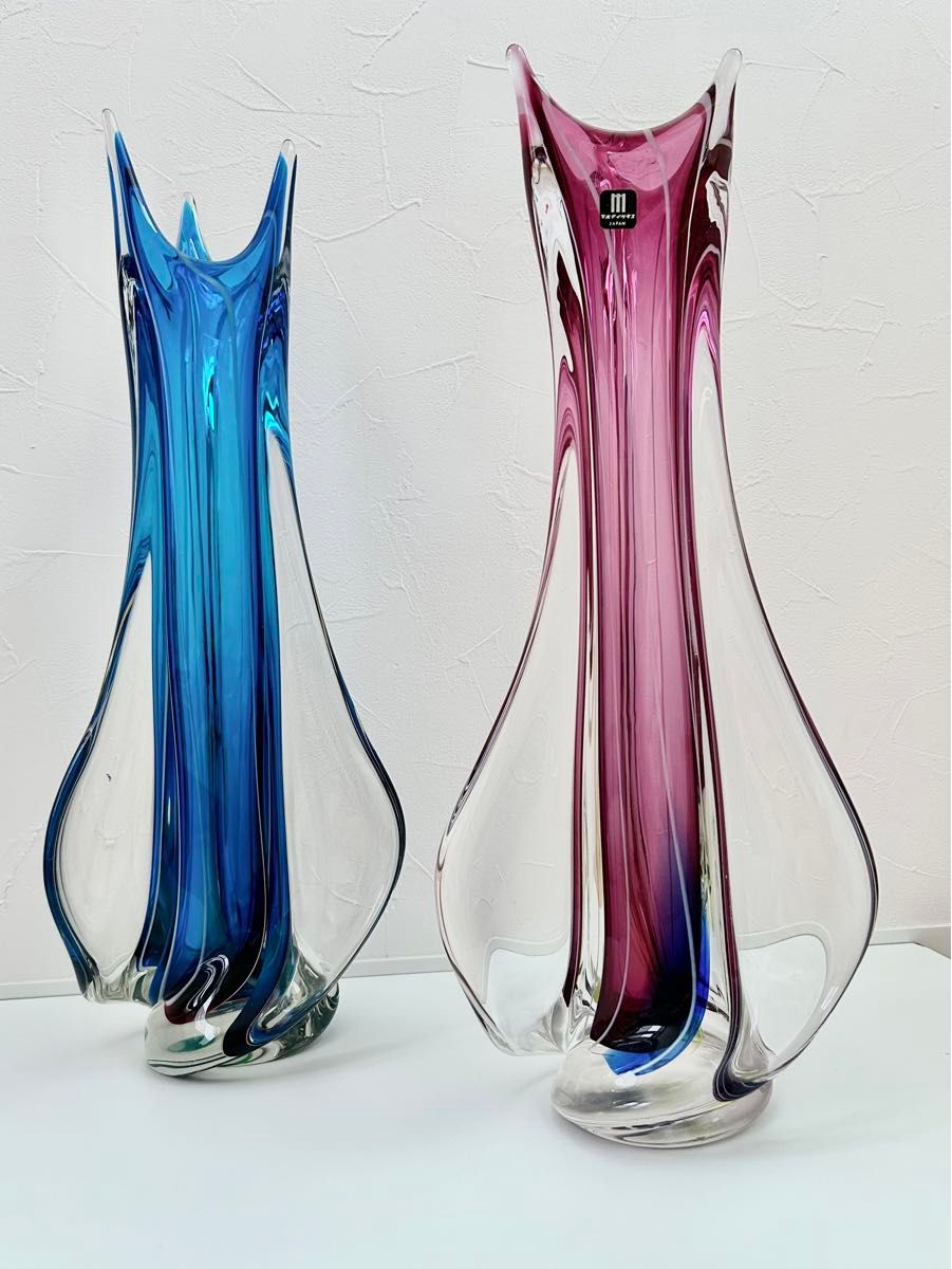 ガラス 花瓶 フリル フラワーベース ミッドセンチュリー 昭和 レトロ