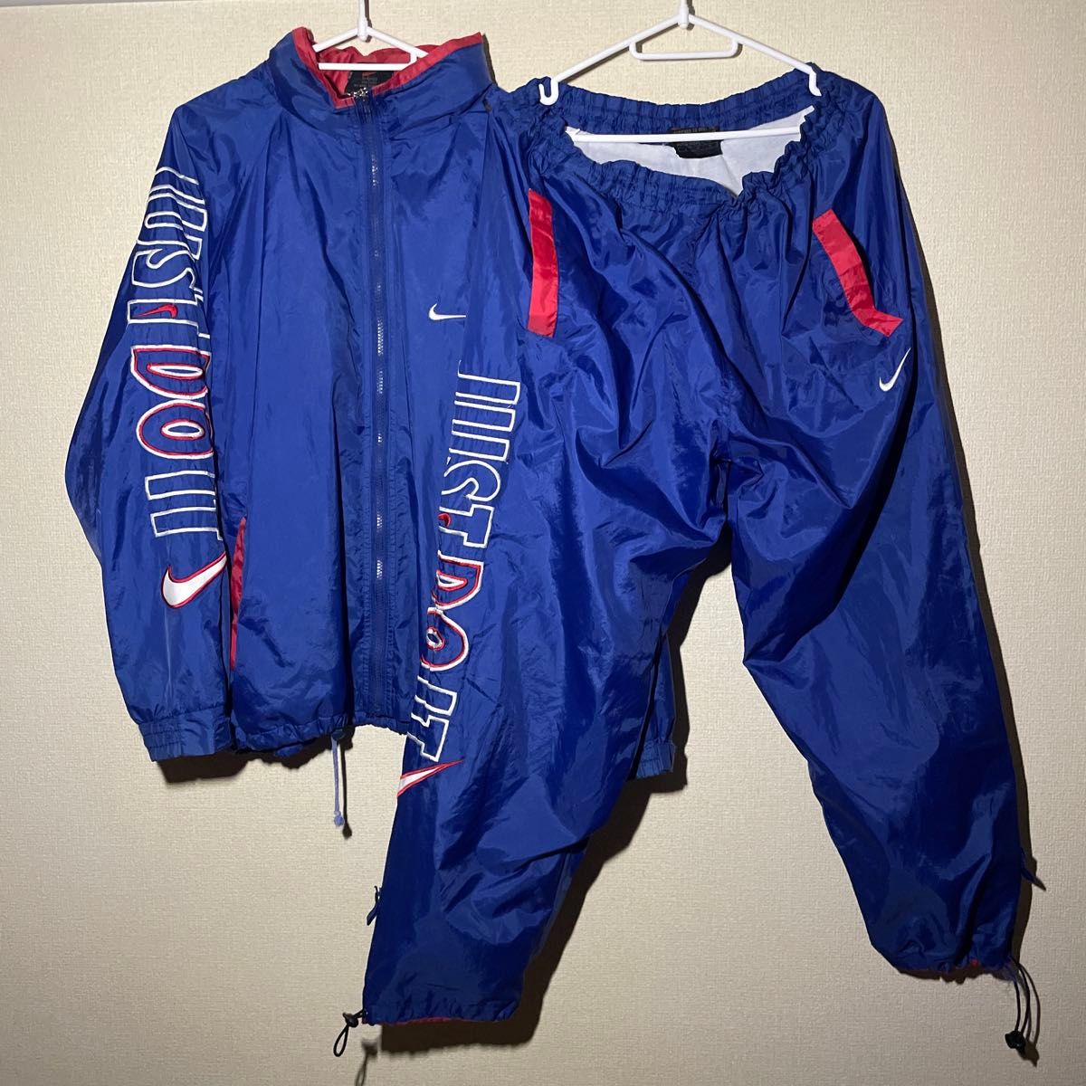 Nike ナイロン上下セット M 青 JUST DO IT ビンテージ ナイキ