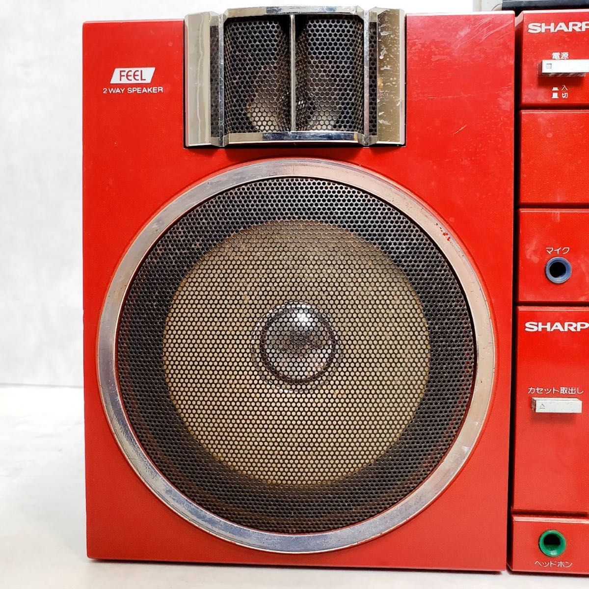 現状品】SHARP RS-5R 昭和レトロ ラジカセ レッド 通電OK FM受信可
