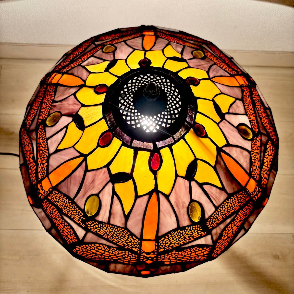 ティファニー風 大型ステンドグラスランプドラゴンフライ トンボ柄 高
