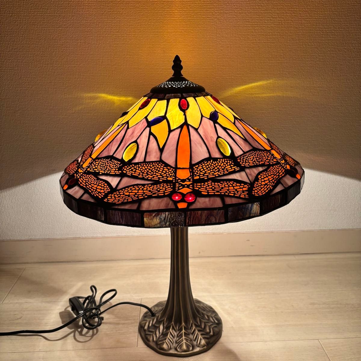 ティファニー風 大型ステンドグラスランプドラゴンフライ トンボ柄 高