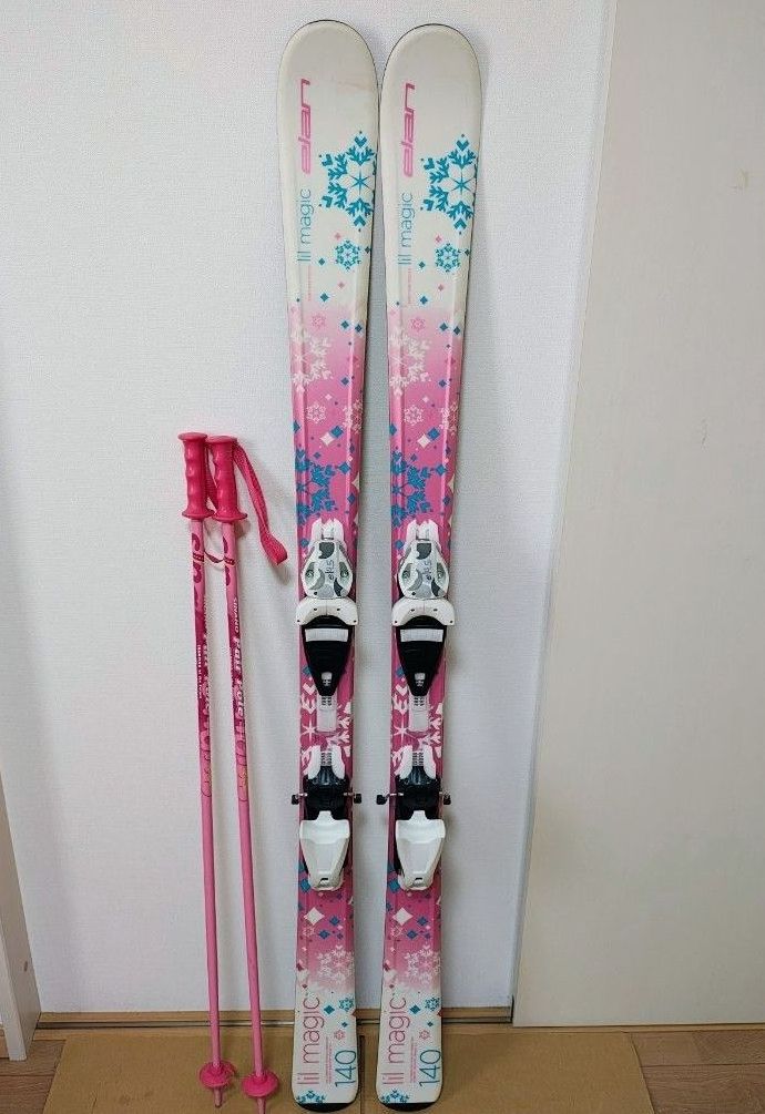 ELAN lil magic 140cm スキー板 ストックセット ピンク ジュニア