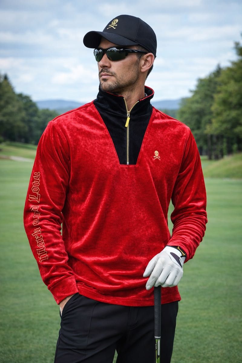 マークアンドロナ MARK&LONA ベロアプルオーバー メンズ 46 M レッド