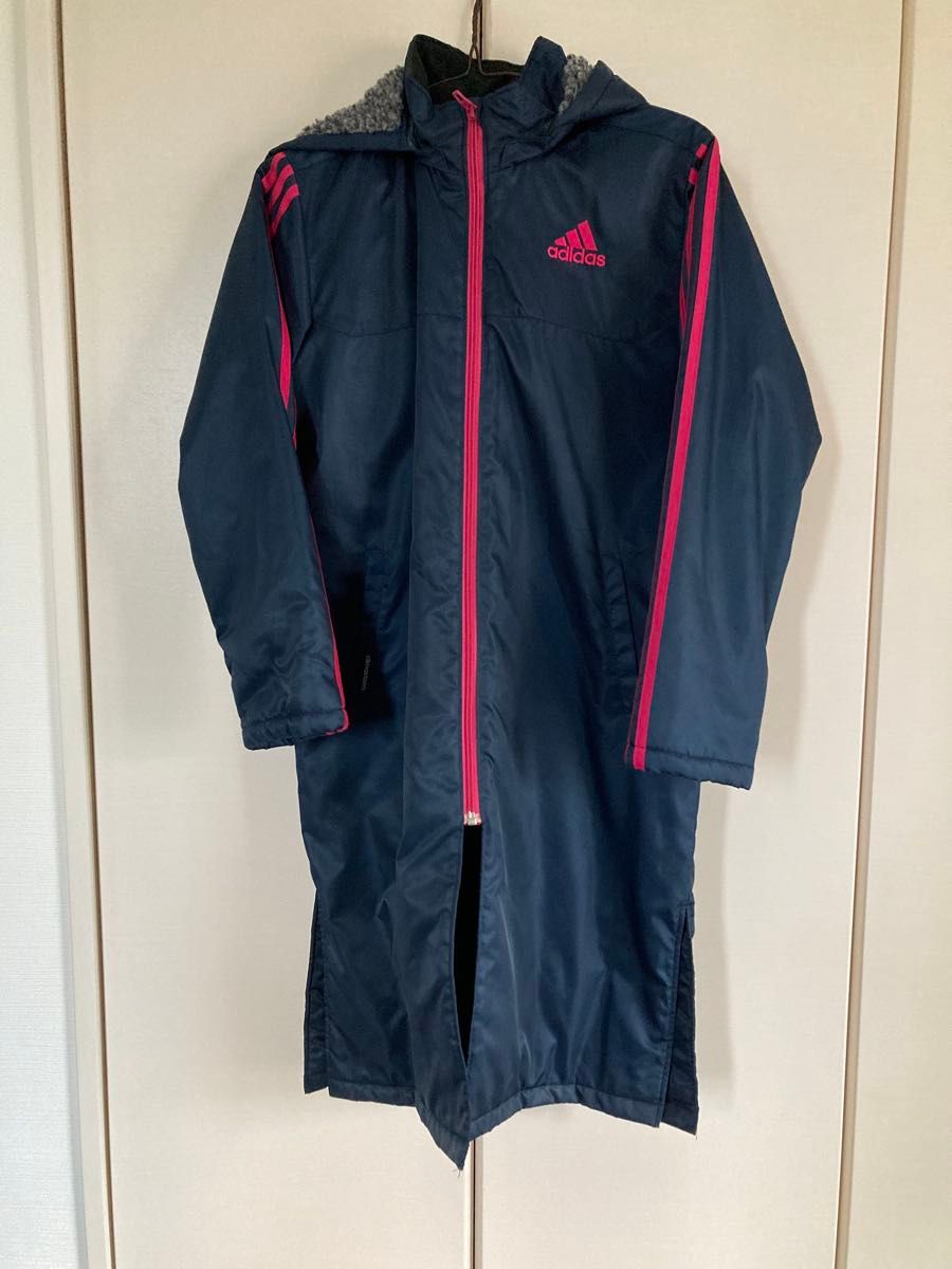 adidas アディダス ベンチコート ロングコート ネイビー ピンク 150