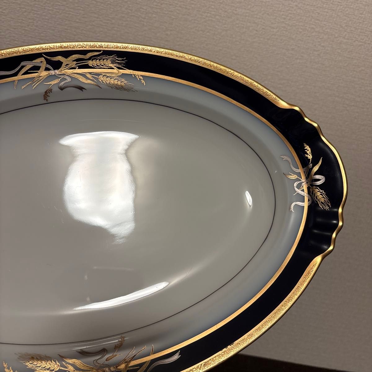 大倉陶園 ロイヤルブルー 瑠璃金彩金蝕稲穂 オーバルプレート ディナー