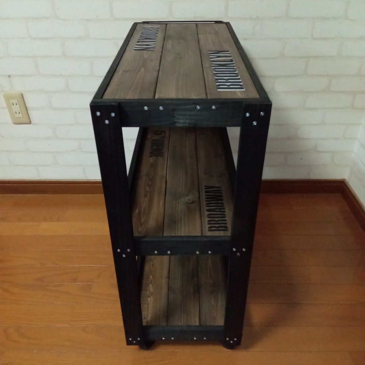 ハンドメイド】ブルックリンスタイル キャスター付きワゴンシェルフ