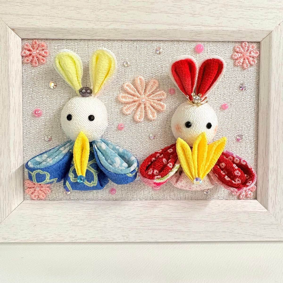 つまみ細工 うさぎ 雛人形 ひな祭り 節句飾り ハンドメイド 額飾り