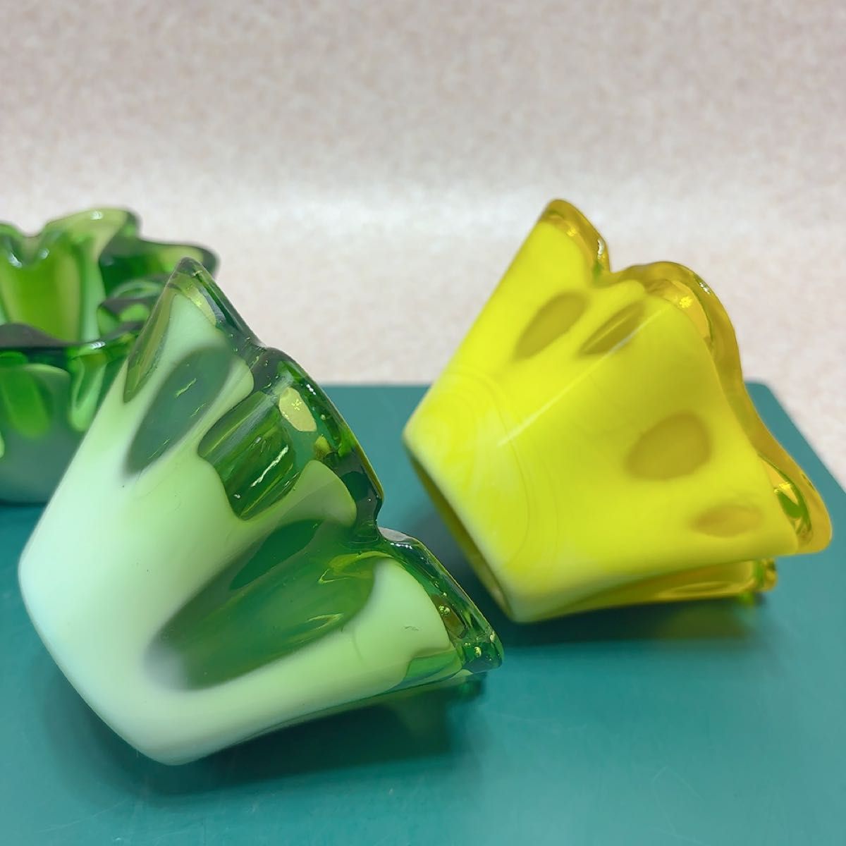 花器 池坊 生け花 自由花 草月 花びら型ガラス花器3個セットA622