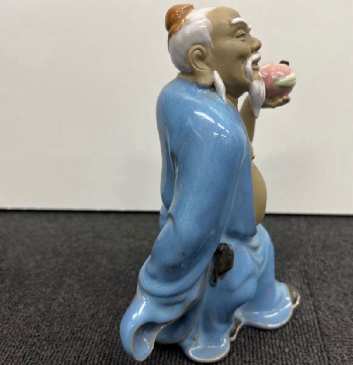 本日特別 H089 陶器人形 置物 中国美術 古玩 骨董 桃髭老人 動画はAI