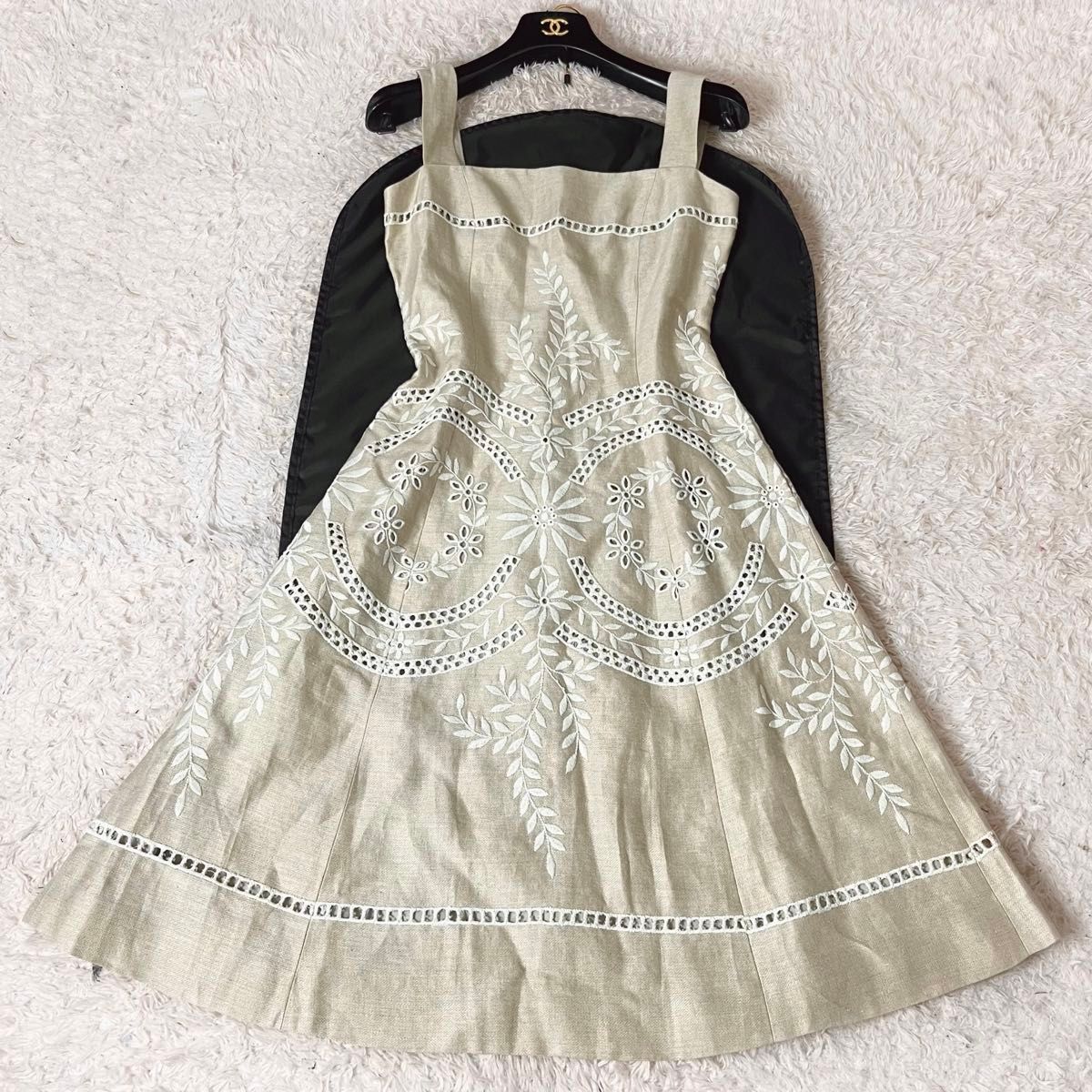 FOXY フォクシー リネン 麻 Aライン フレア ワンピース ノースリーブ