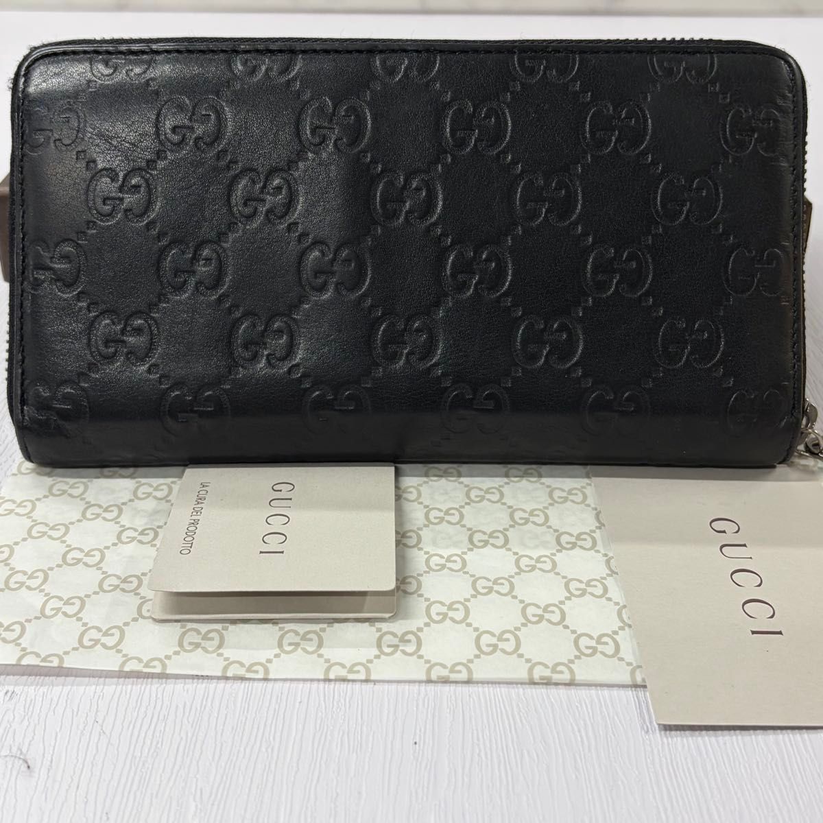 新品同様 グッチ GUCCI 財布 長財布 シマレザー ラウンドファスナー