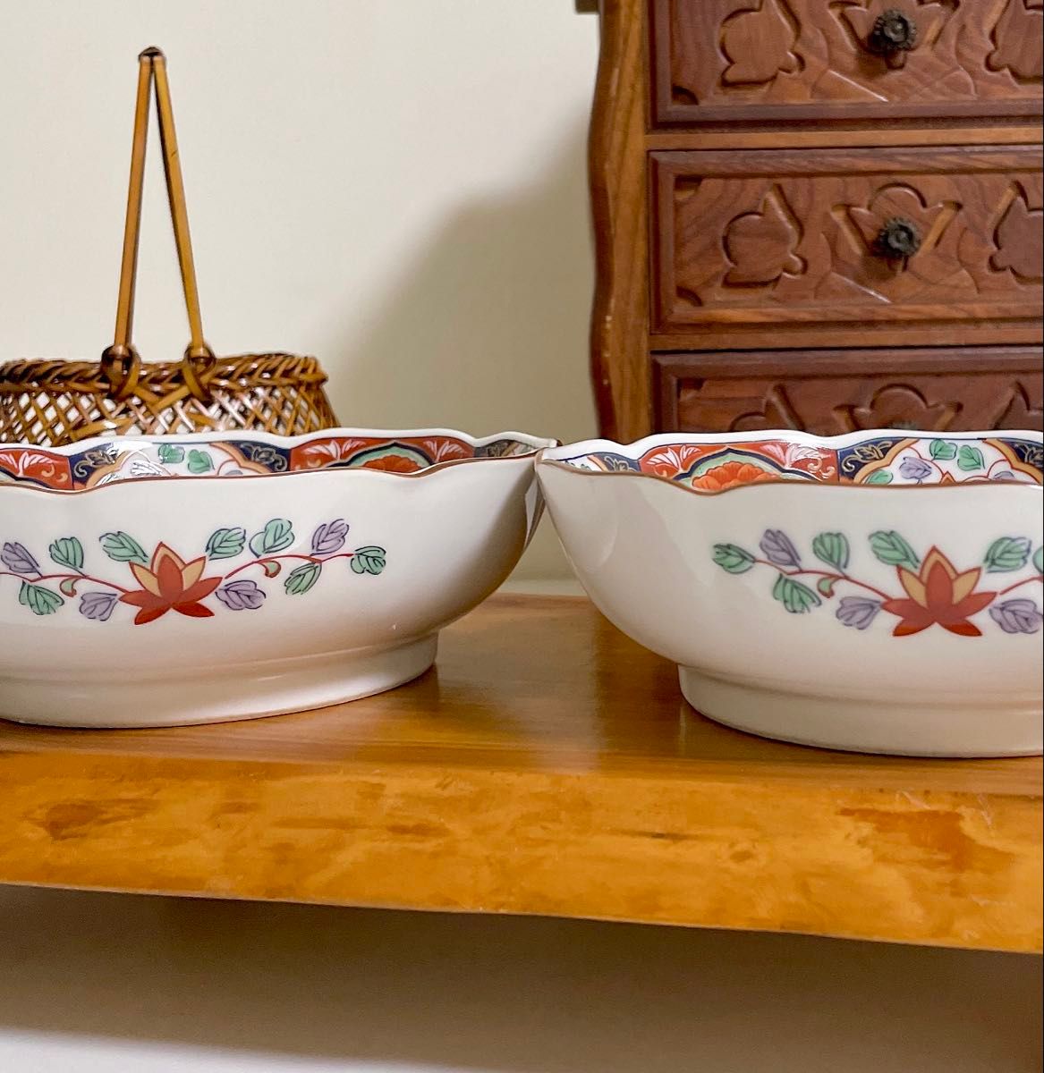 有田焼 龍峯窯 色絵 中鉢 輪花鉢 2点 金彩 有田焼 色絵 和食器 赤絵