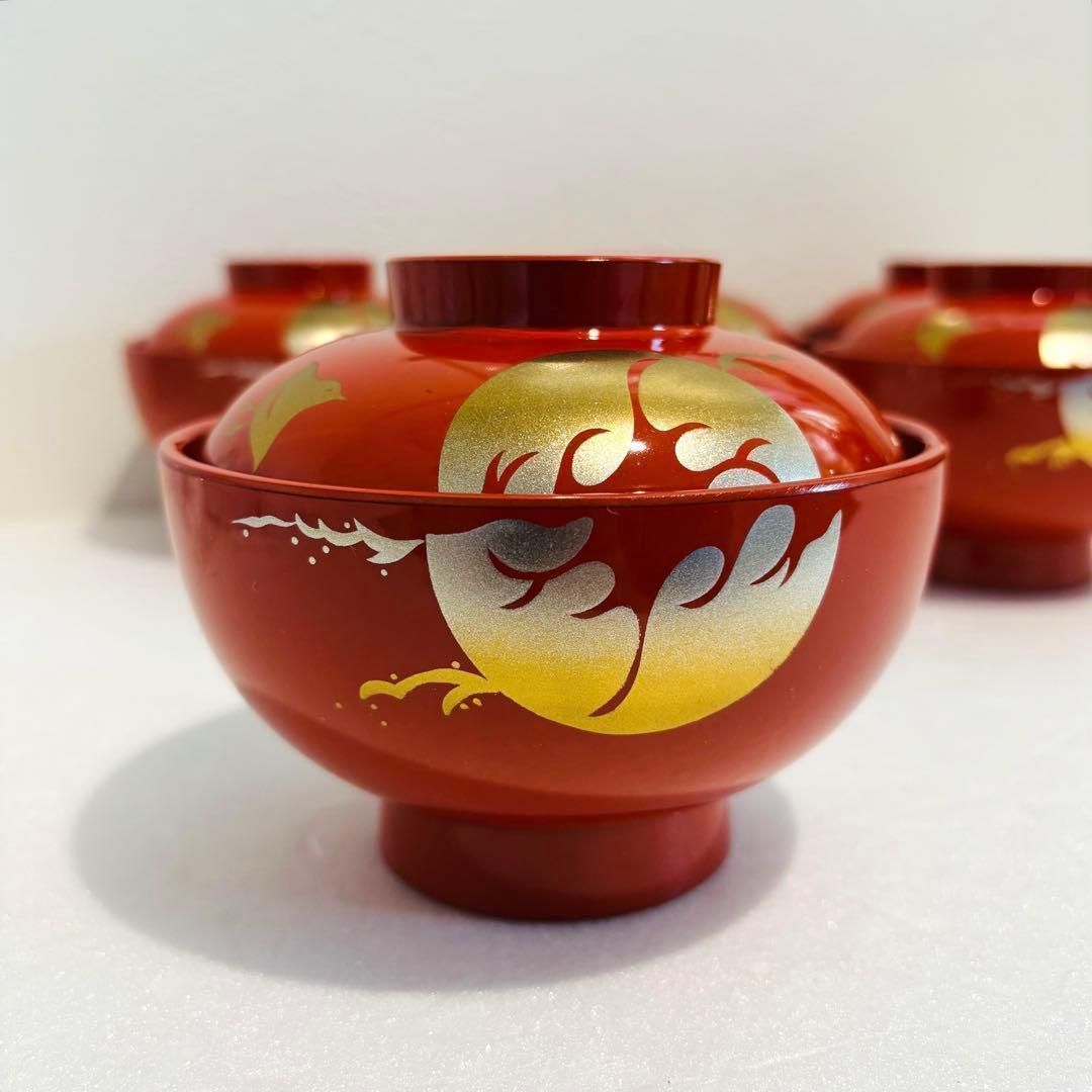 朱塗 瑞鳥蒔絵 蓋付き椀揃 5客 美品｜Yahoo!フリマ（旧PayPayフリマ）