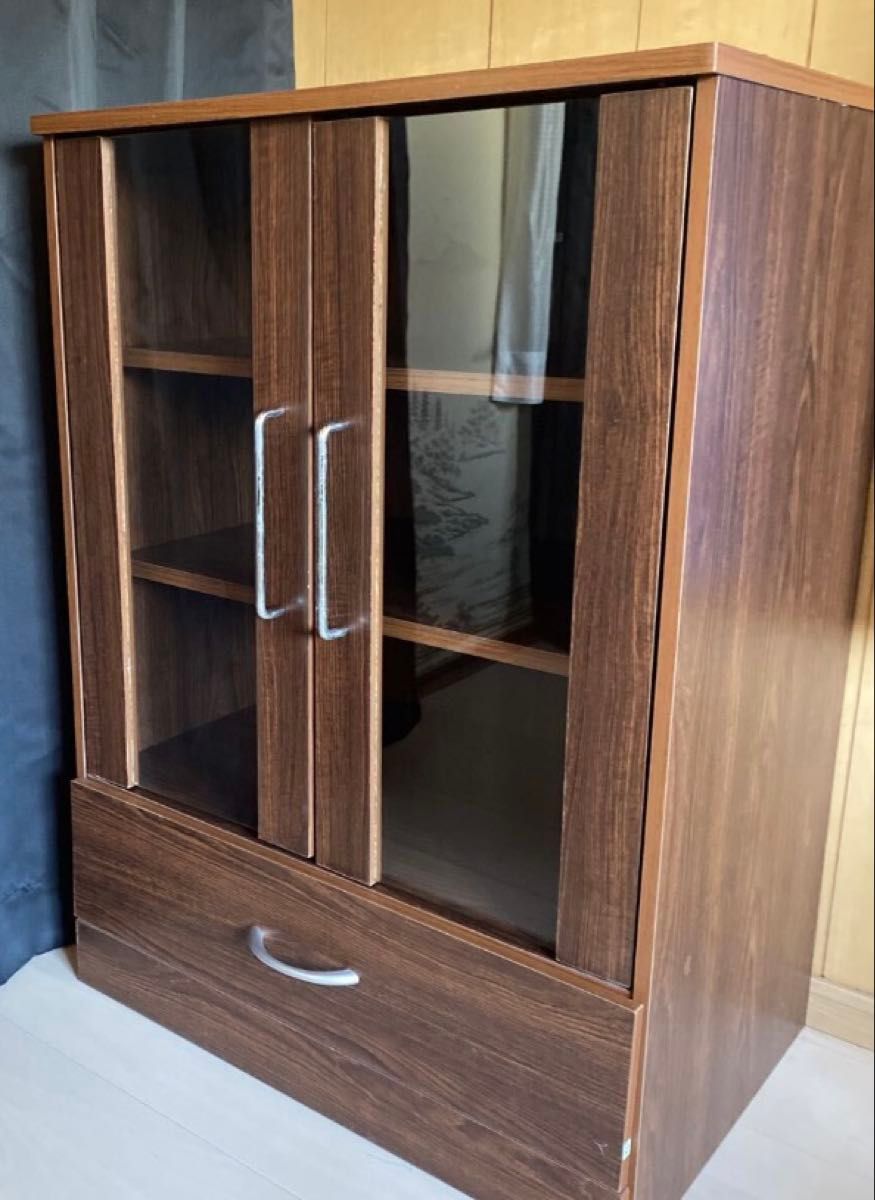 収納棚 木製 ガラス扉 本棚 ブラウン キャビネット 飾り棚 食器棚