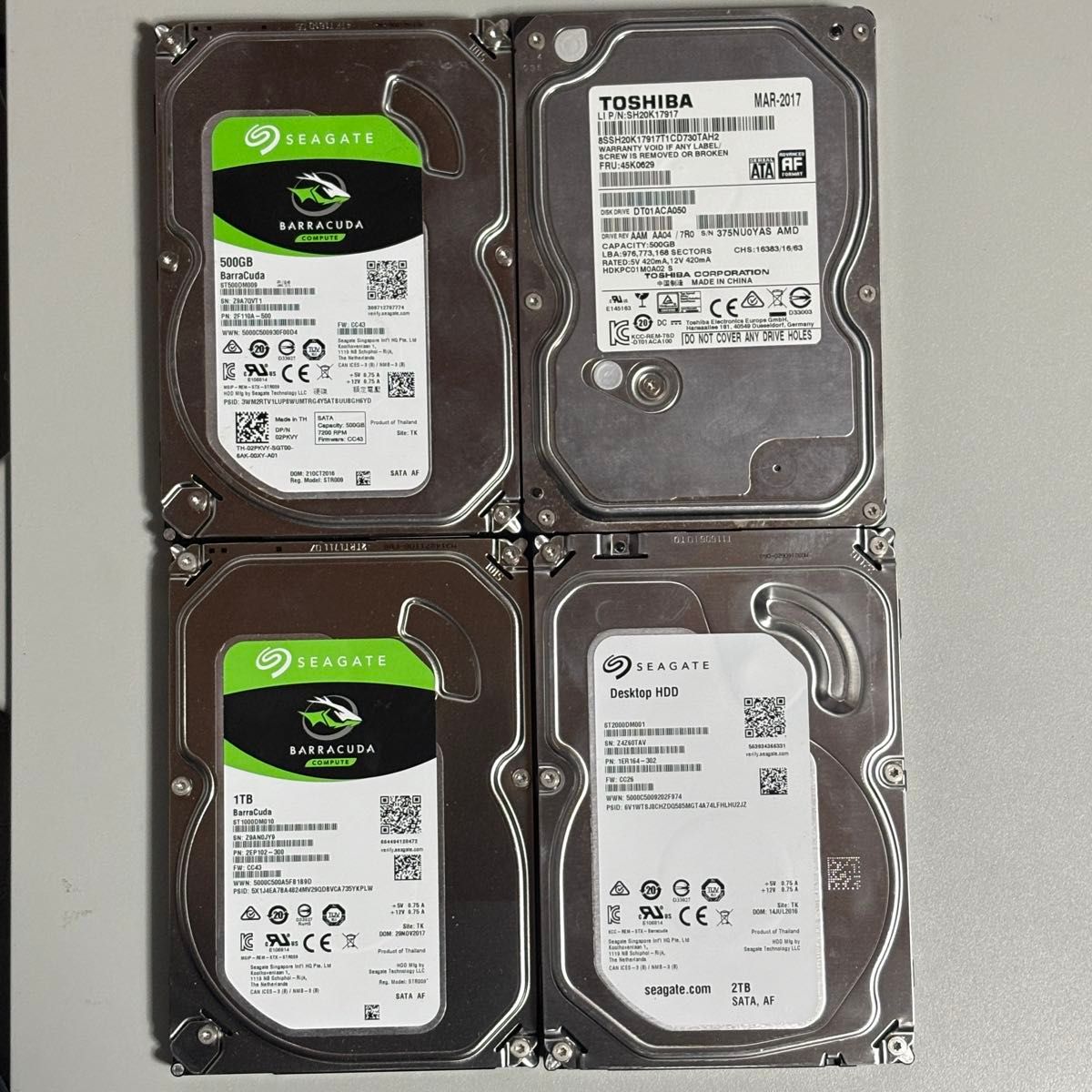 HDD 4台 計4TB分 Seagate Toshiba / 500GB x2 1TB / 注意判定 2TB