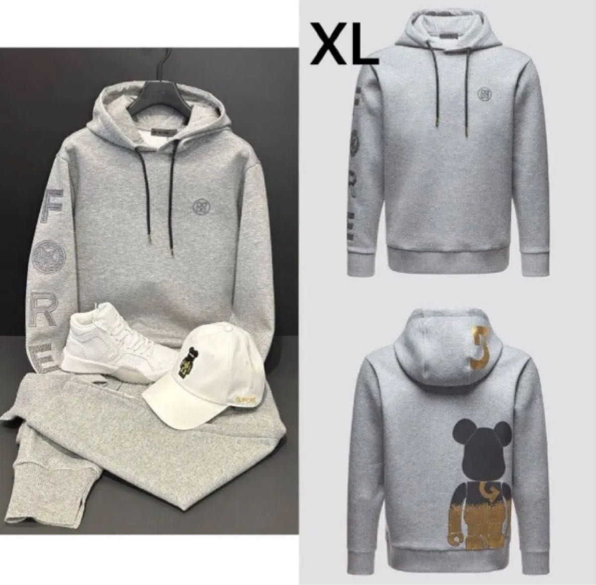 人気 ジーフォアゴルフメンズ パーカー スウェットグレー XL 男女兼用