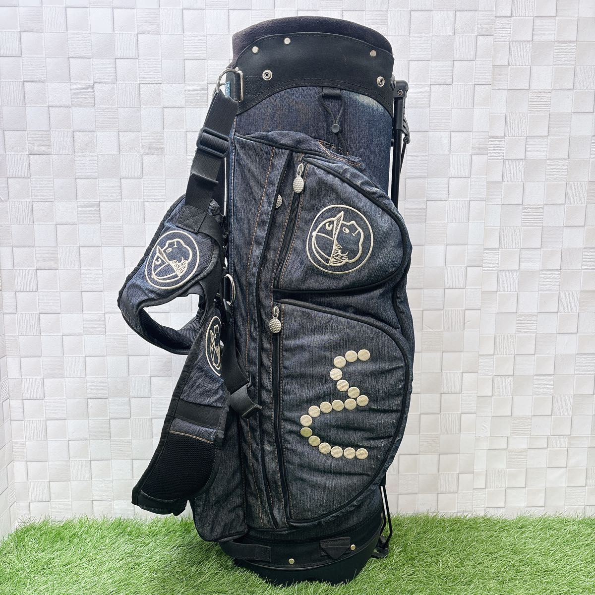 希少 エビス EVISU キャディバッグ スタンド式 デニム素材 芝生くん