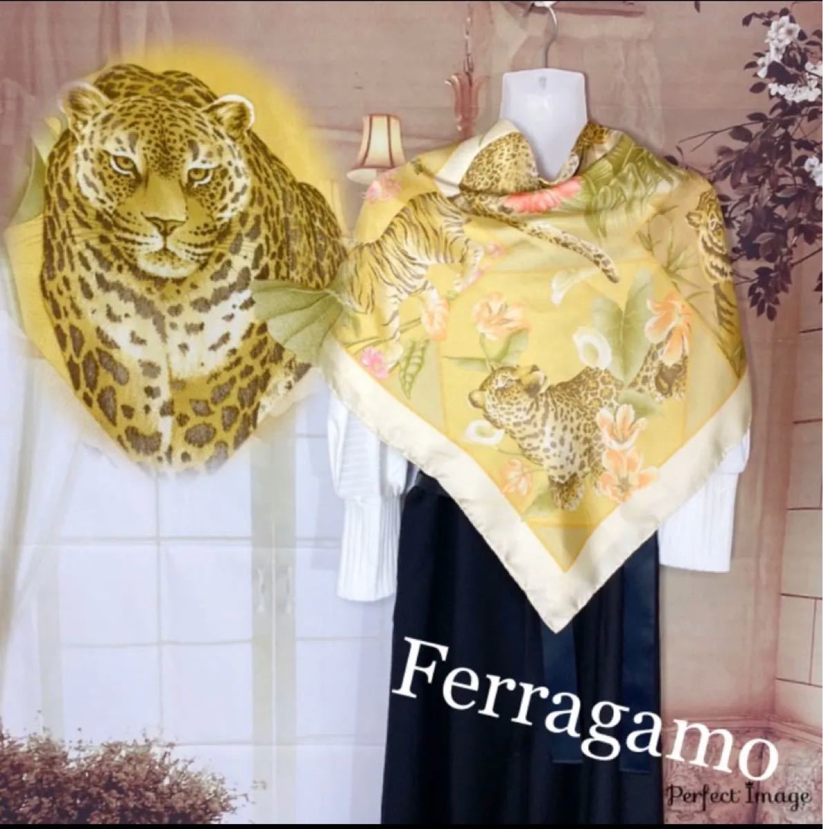フェラガモ Ferragamo タイガー柄 トラ柄 シルクスカーフ｜Yahoo