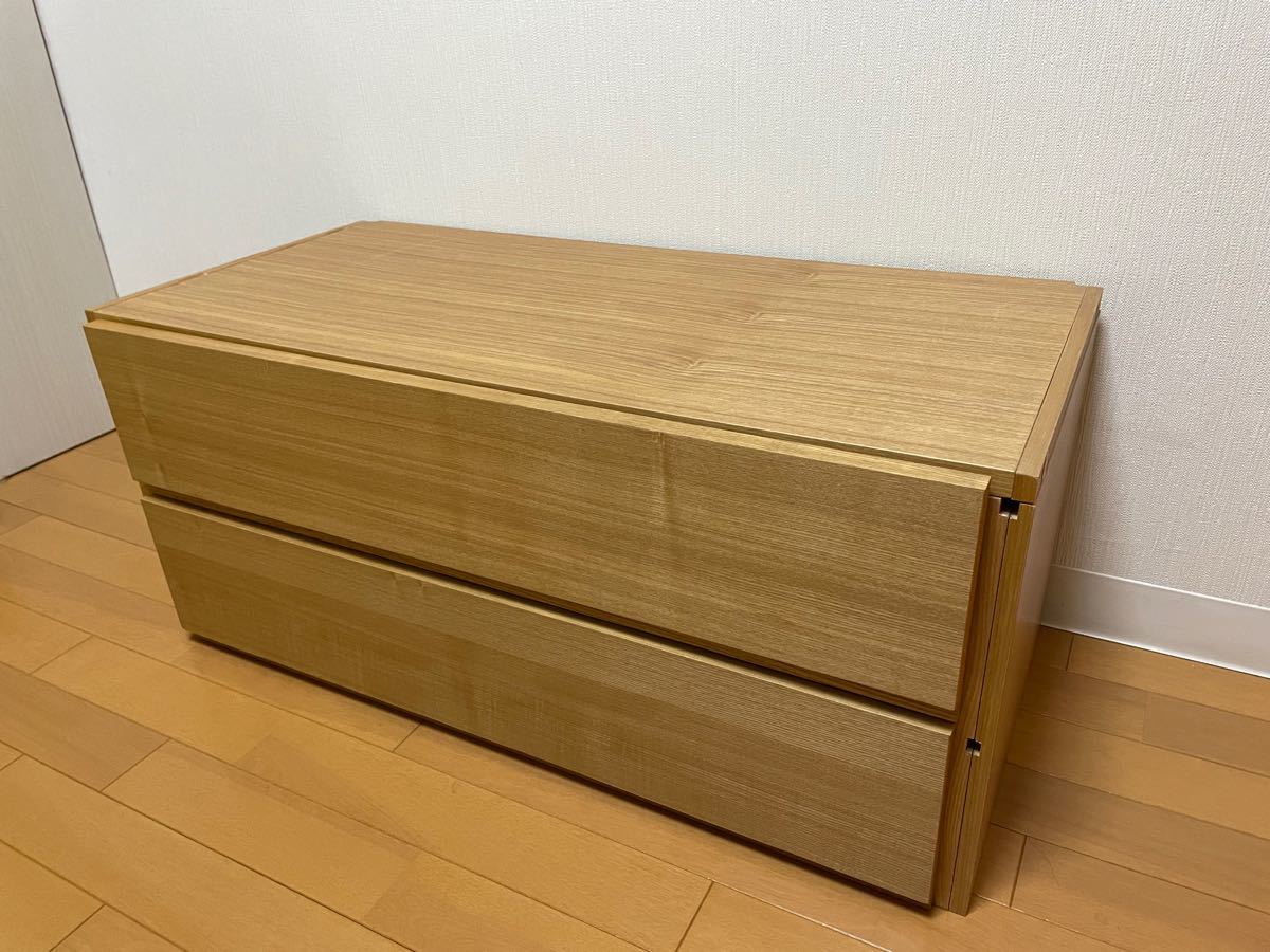 無印スチールユニットシェルフ用・ボックス・引出し・2段・オーク材
