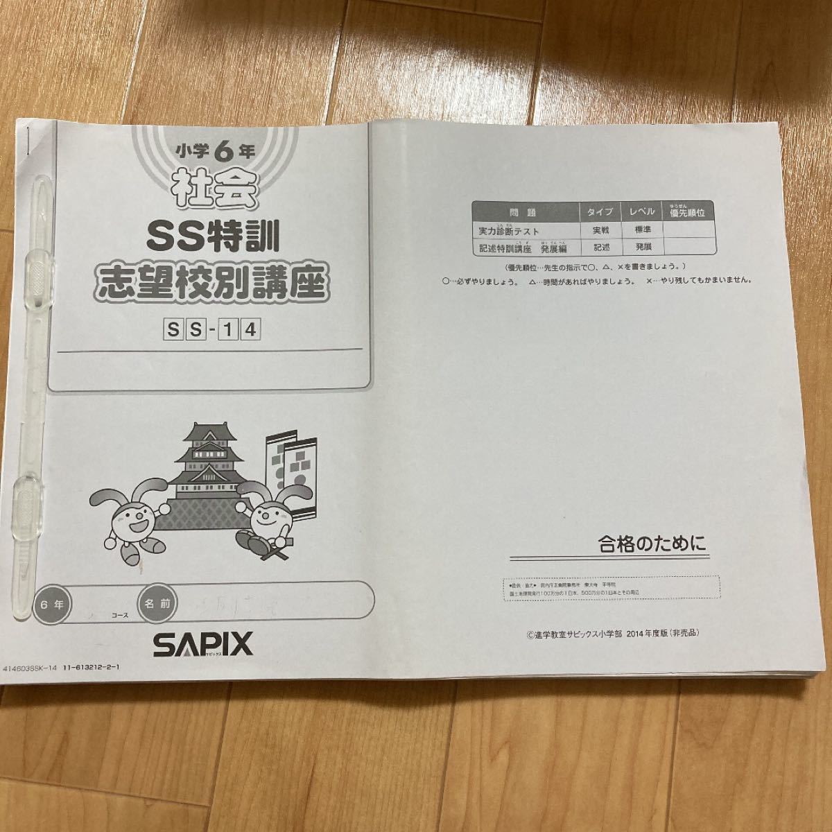 サピックス6年 SS特訓社会 志望校別講座 セット(テキストと解答解説