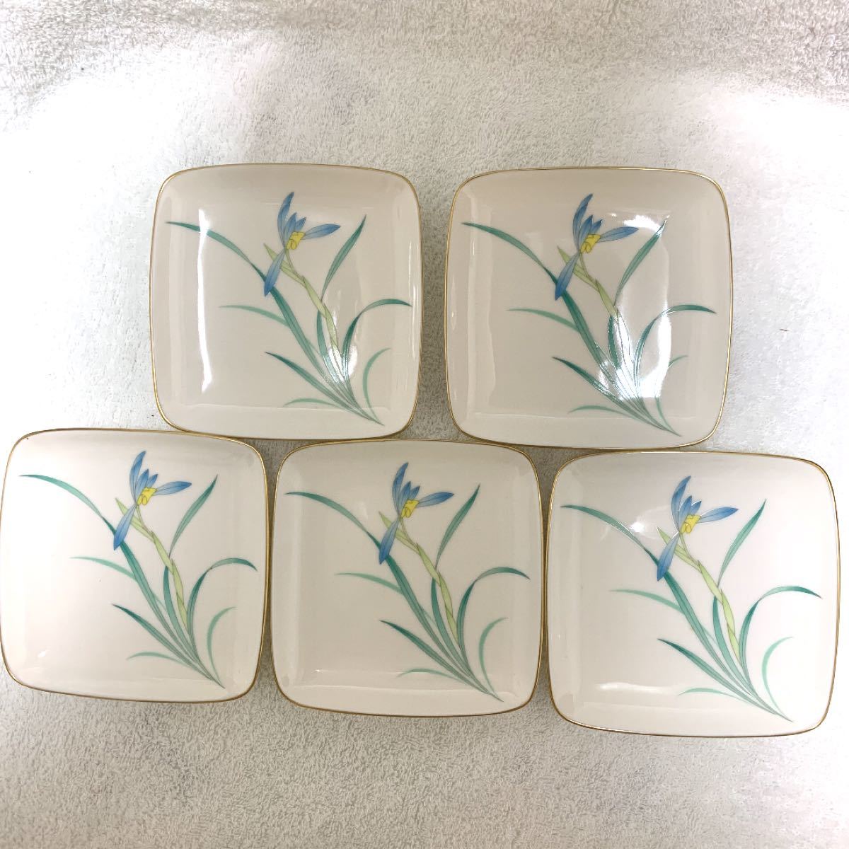 香蘭社 小皿 蘭 取り皿 銘々皿 四角皿 トレー美品 5枚セット 銘々皿