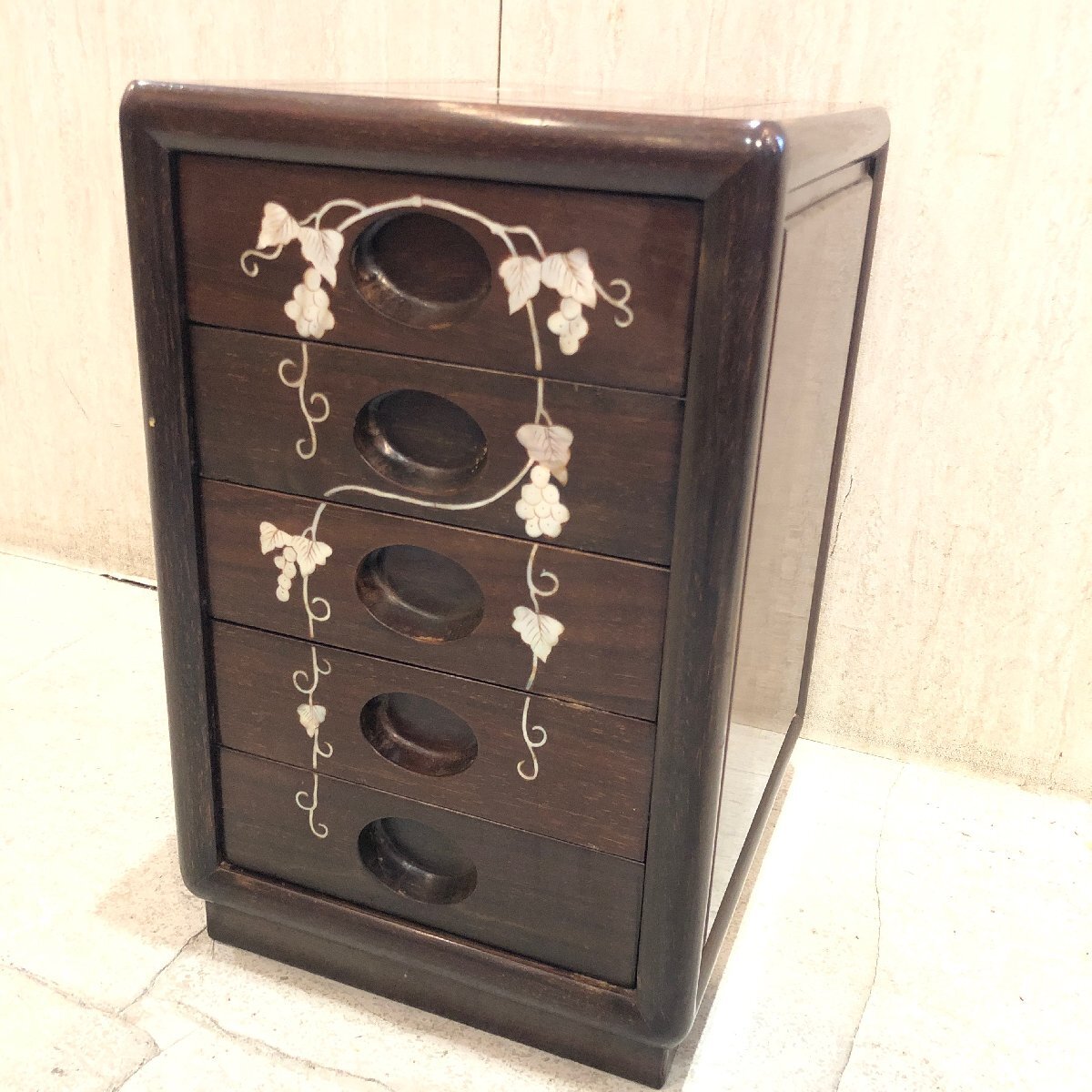 K◇ 花梨 螺鈿家具 唐木 小引き出し 三段 アンティーク ヴィンテージ
