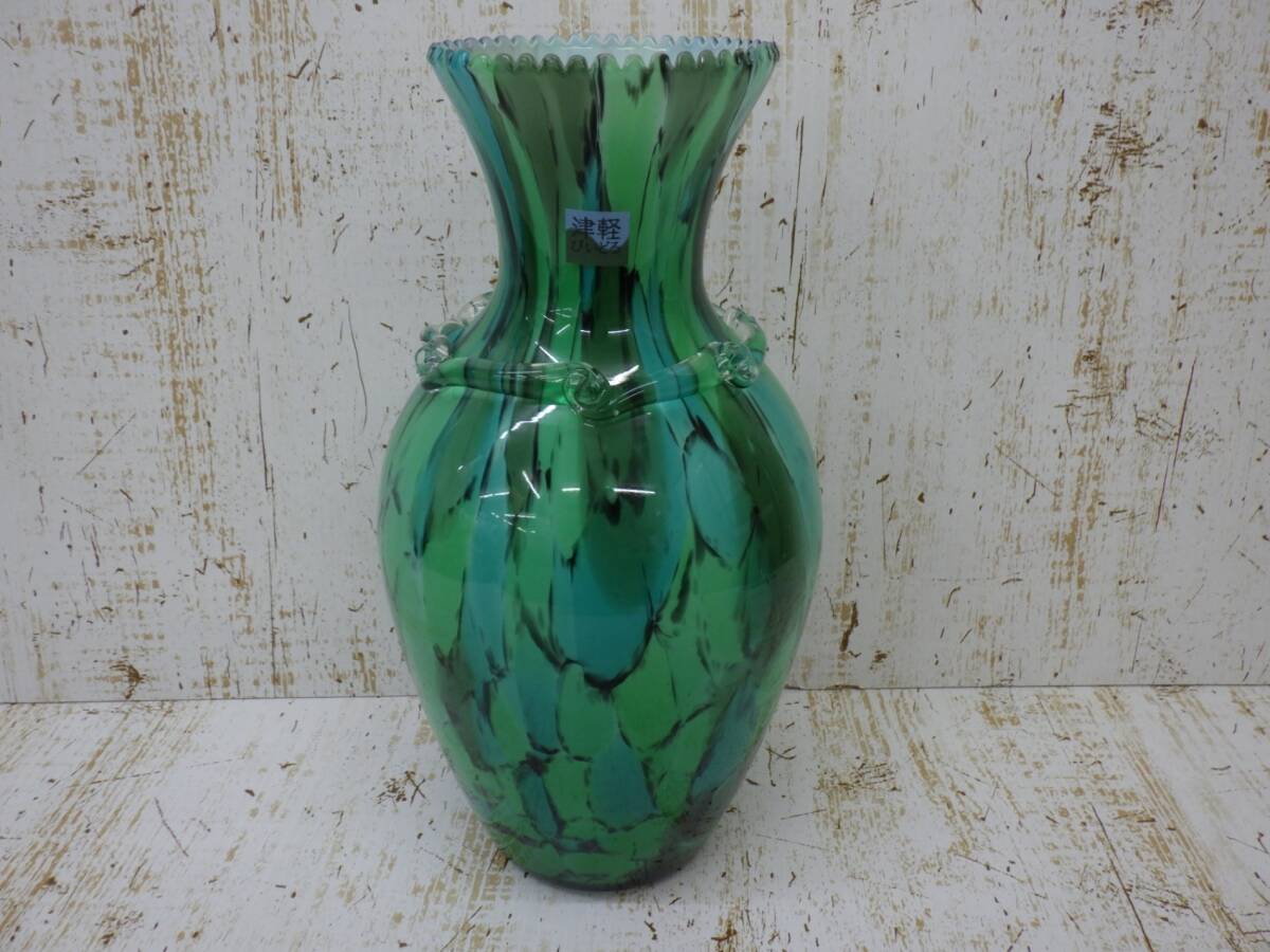 緑オシャレアンティーク昭和レトロ希少レア花瓶 グリーン ガラス製