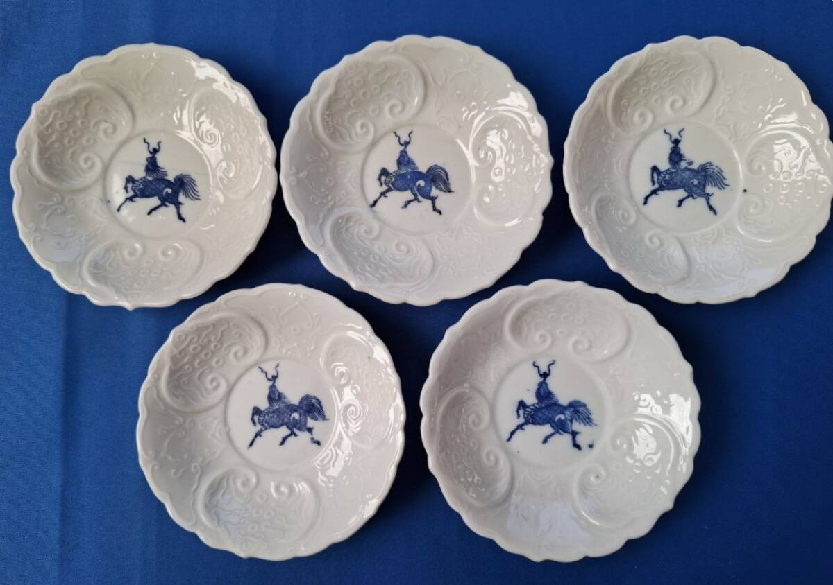 ⭕413 白磁 古伊万里 輪花形 中皿5客 無傷 直径15.5cm 江戸時代後期