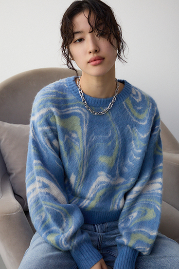 マーブルクロップドジャガードニット｜WOMEN｜250ISC70-232B｜AZUL BY