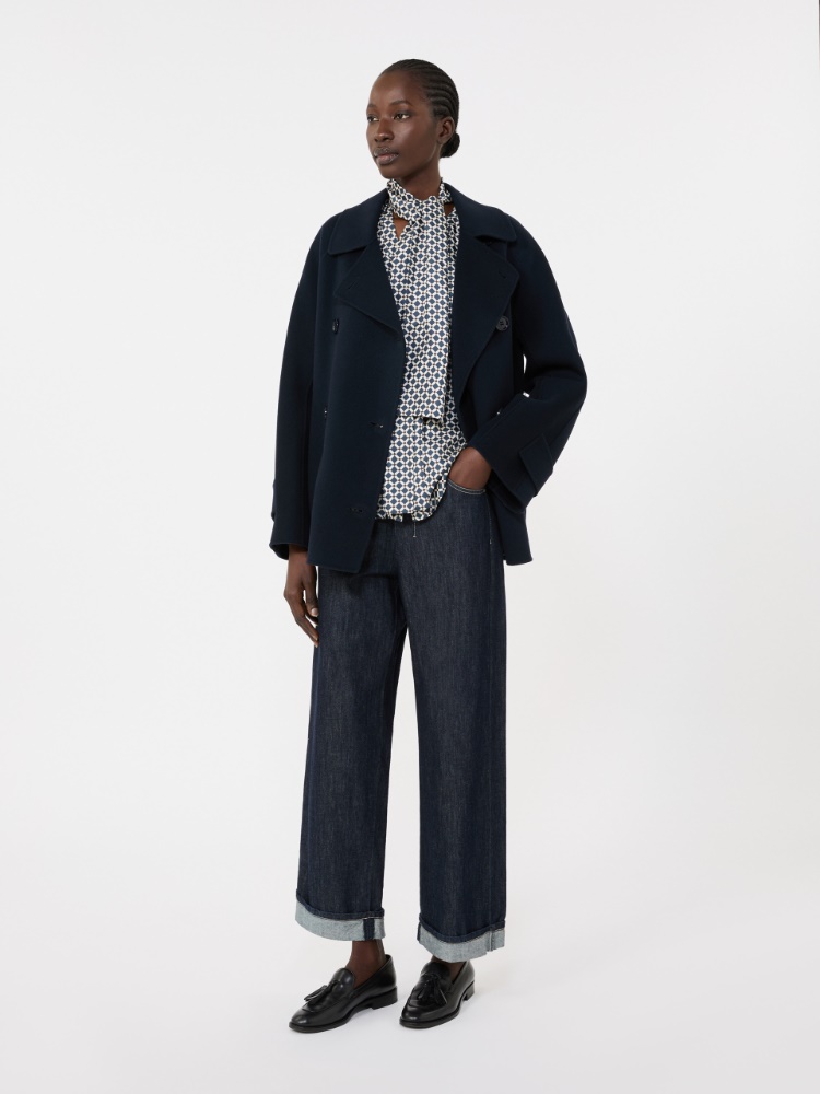 Double-breasted pure-wool cropped coat, chocolate | Max Mara