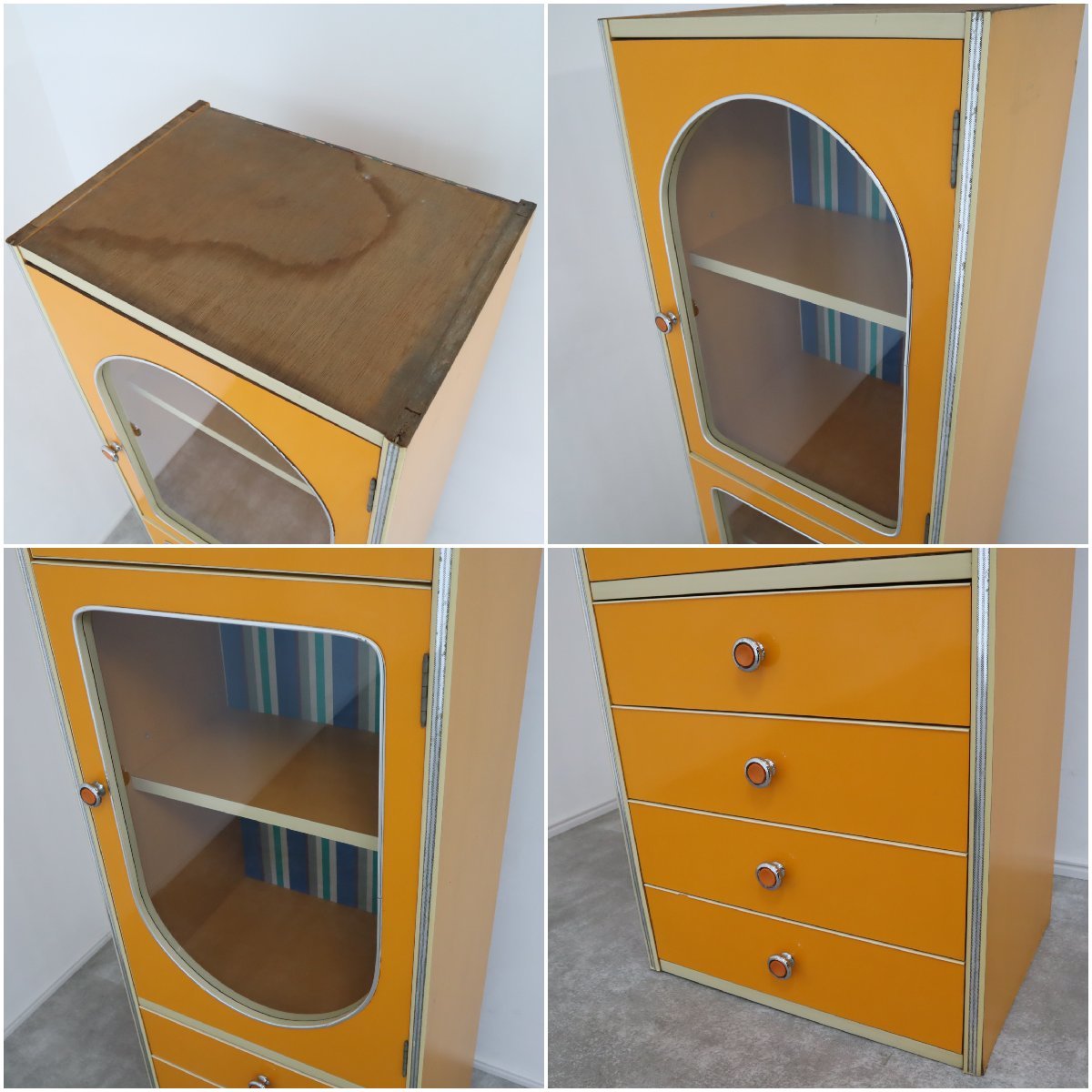 食器棚 昭和レトロ レトロポップ オレンジ イエロー キャビネット 収納