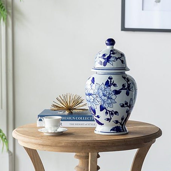 マグノリア模様の蓋付き花瓶 壺 H36.5cm | ホームインテリア萬里
