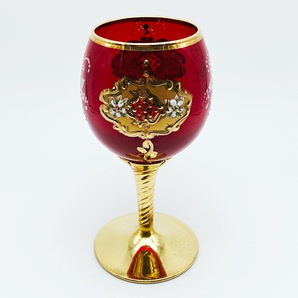 ベネチアングラス ムラノ イタリア ワイングラス レッド ゴールド 金彩