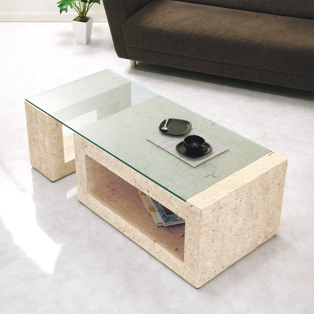 コーヒーテーブル・リビングテーブル MS-3｜ガラス天板 ガラス棚板 幅