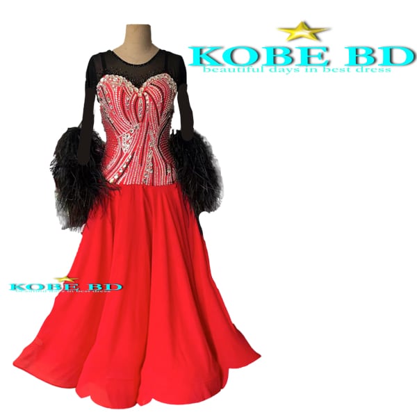 社交ダンススタンダードドレス】 【商品番号 2346 -R】（Red & Black