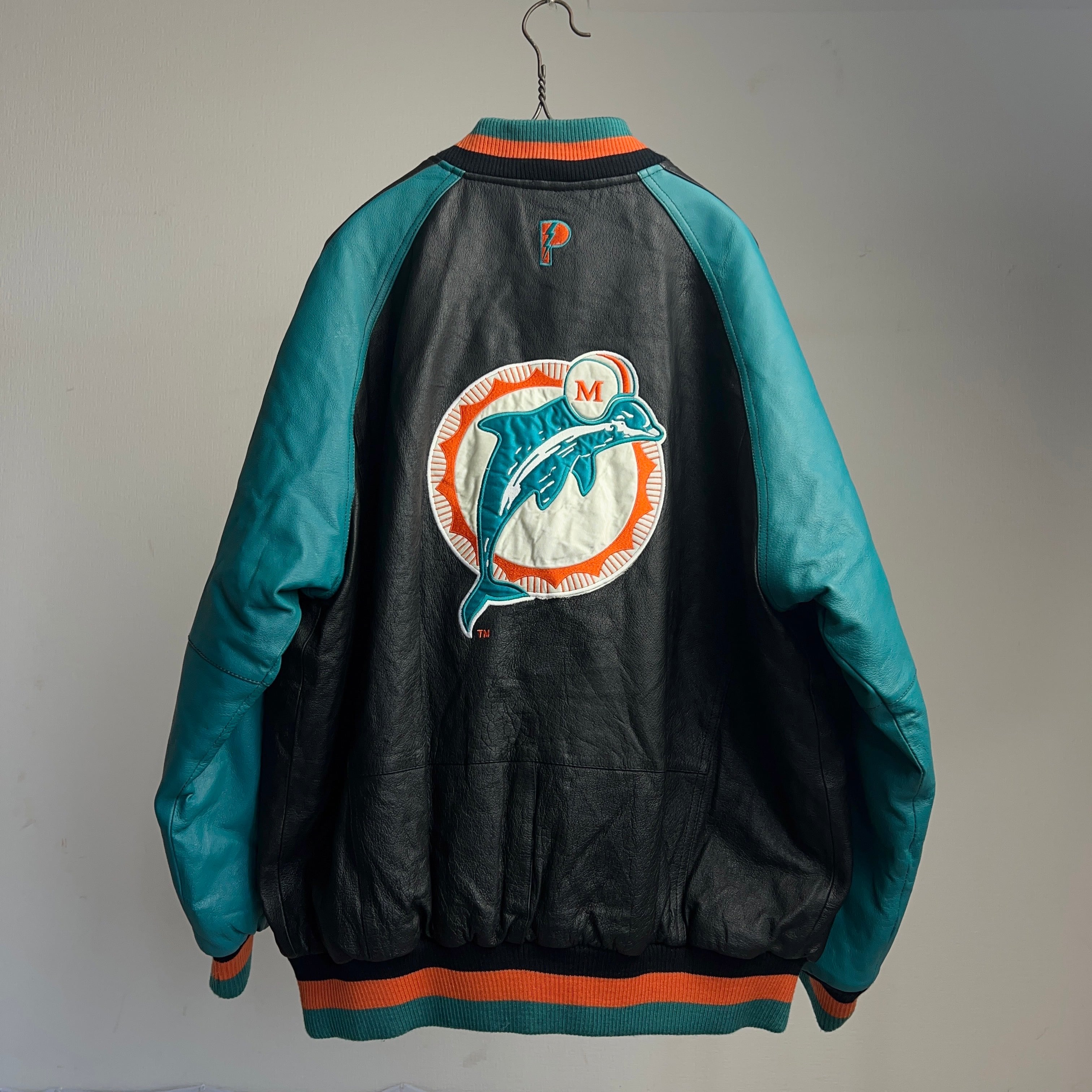 90's~ NFL “Dolphins” LEATHER STADIUM JACKET【0801A05】【送料無料