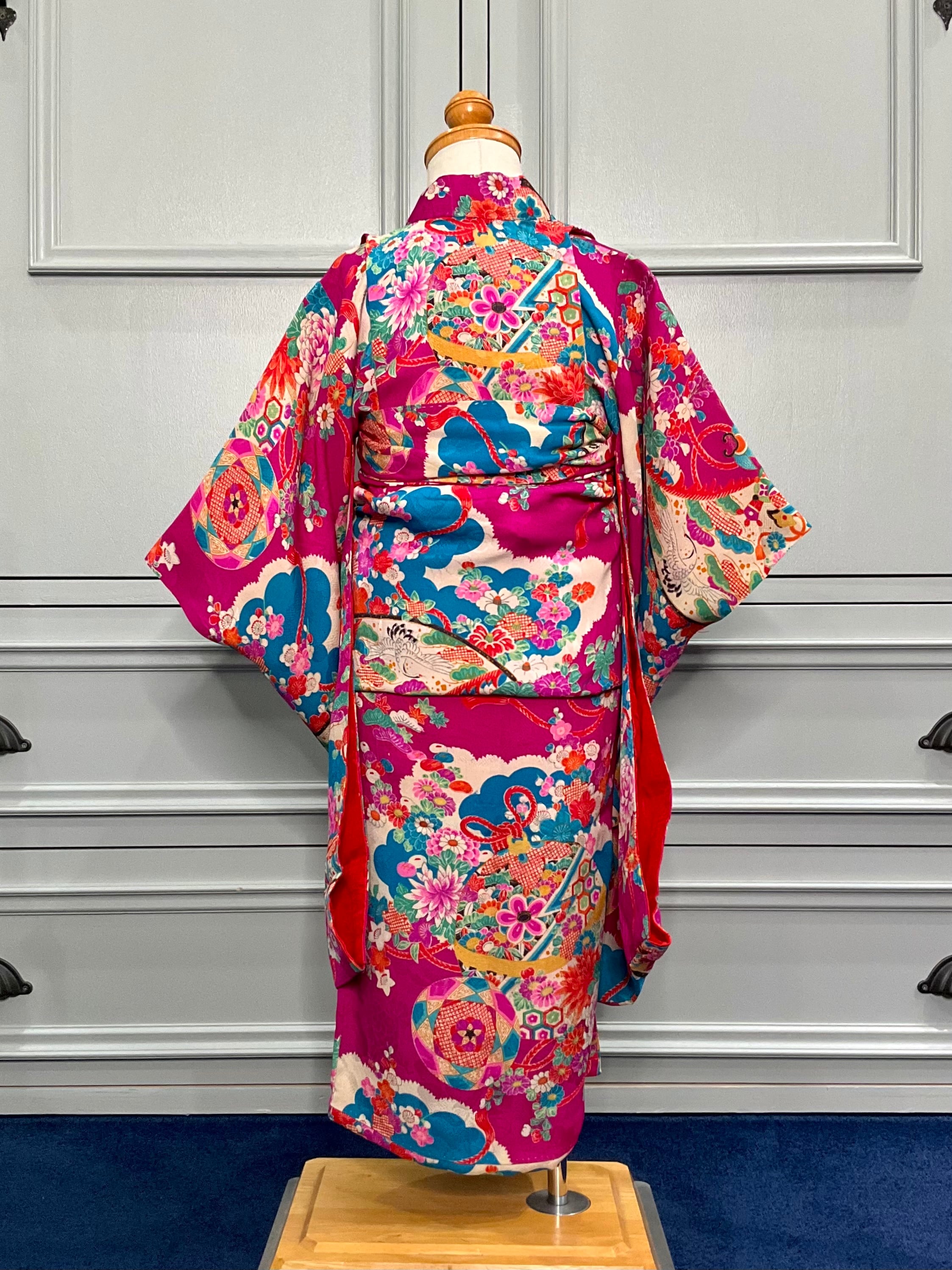 鈴と宝船＊三歳 七五三＊マゼンタ ピンク 水色 鞠 雲取り 花