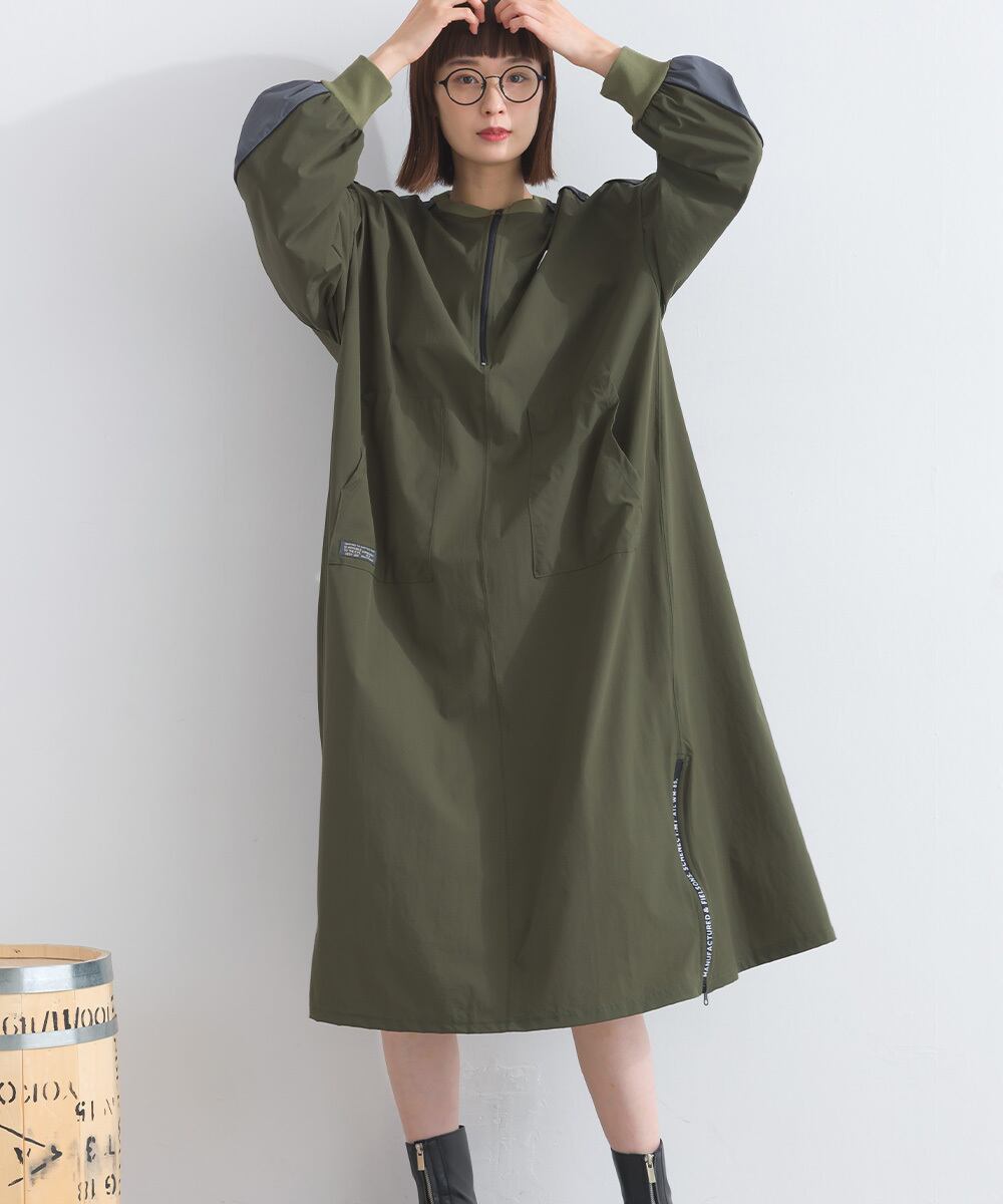K53074 ナイロンハーフZIPラインワンピース / Nylon Half-Zip Line