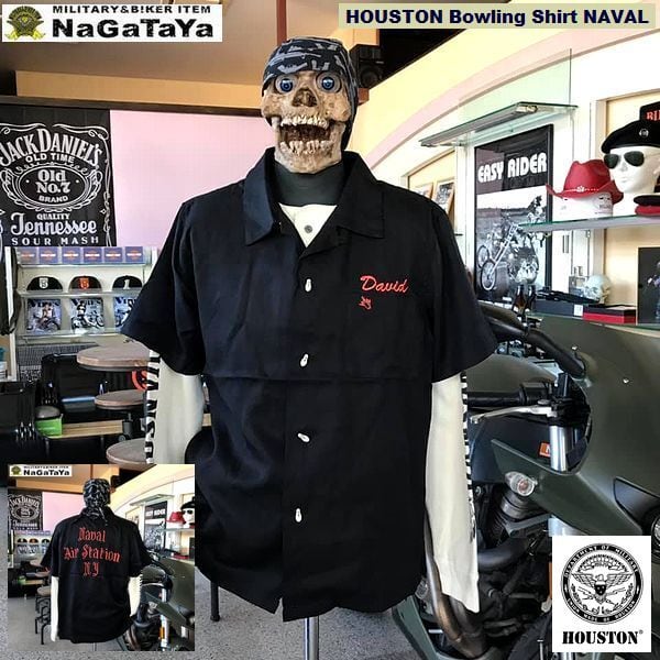 HOUSTON ヒューストン ブラック×オレンジ ボーリングシャツ NAVAL