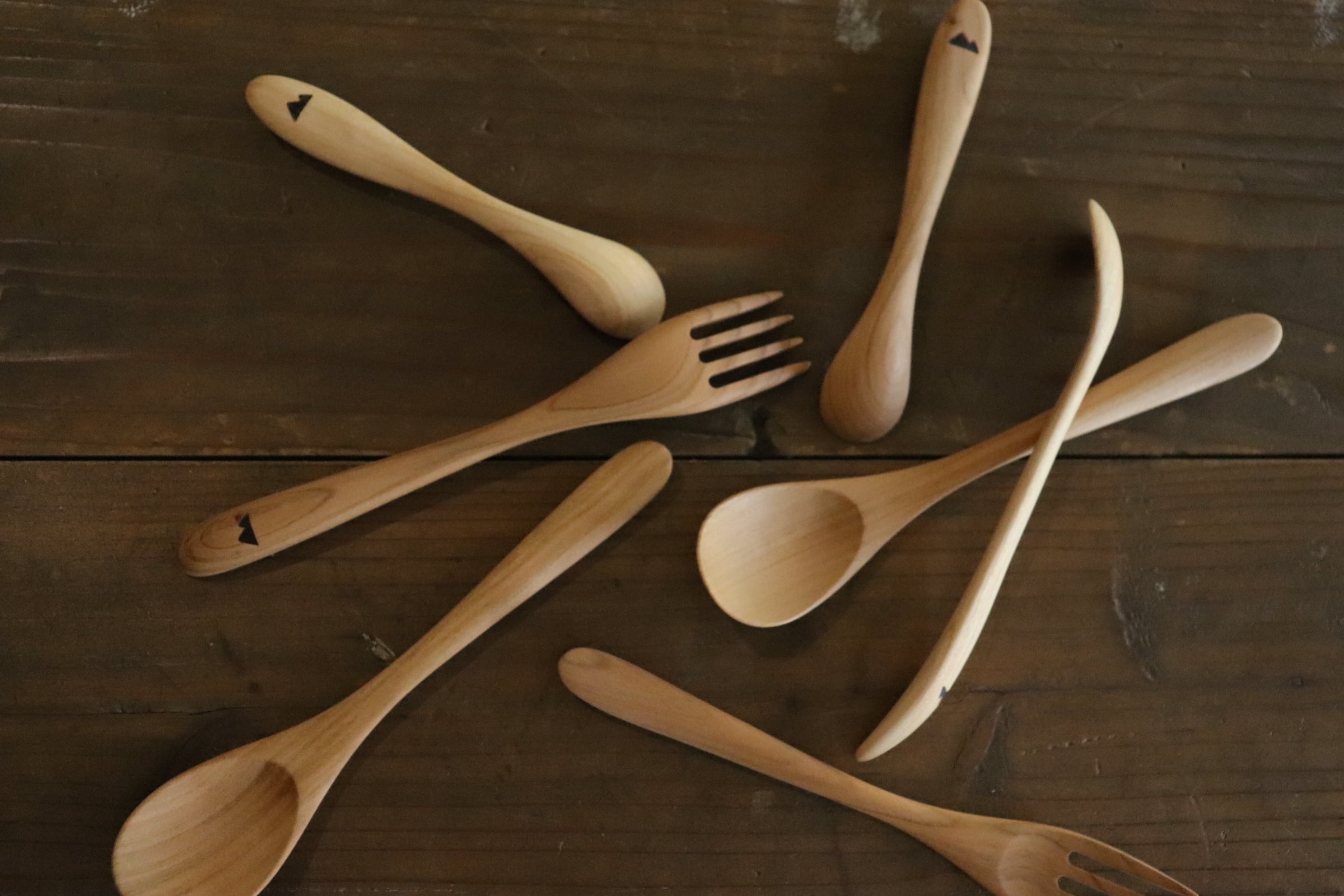 島根県産ヤマサクラの木 カトラリーセット〈子ども用スプーン2種