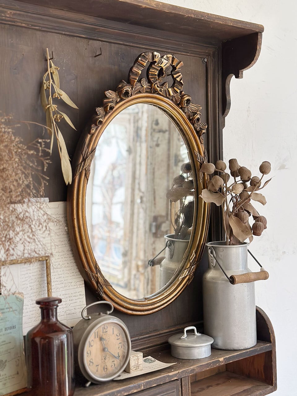 リボン装飾 オーバルミラー 壁掛け鏡 | Brocante de La Cocotte