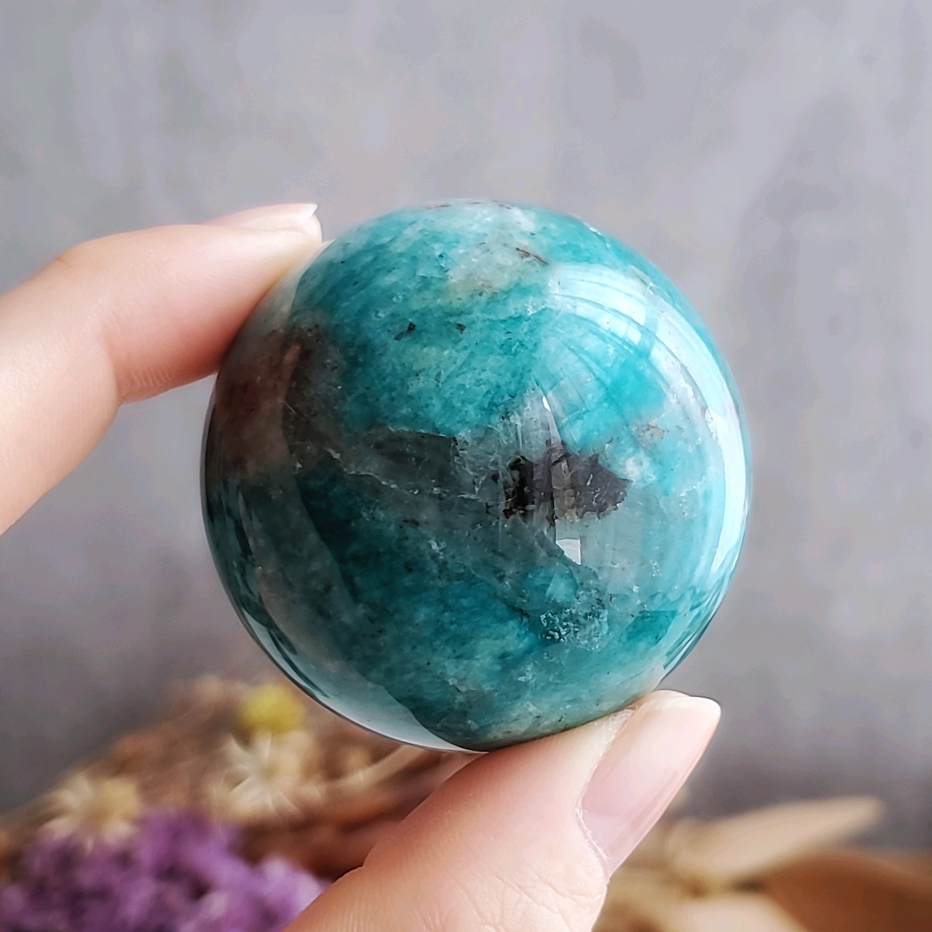 アマゾナイト ブラックトルマリン 共生 スフィア | ホシノカケラ STONE