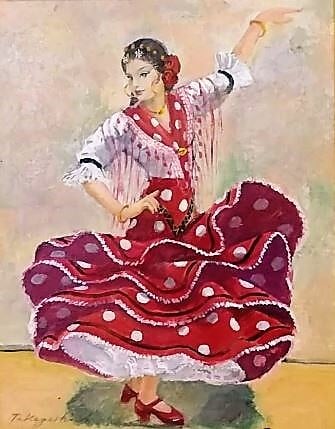 宮原岳良 「フラメンコ」 油彩画 額縁外寸42.5x51.6x5.0㎝ 絵31.8