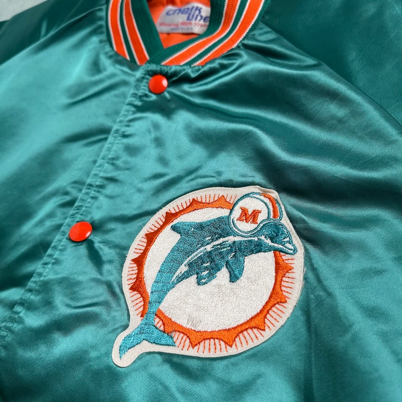 90s USA製 NFL Miami Dolphins 両面 サテン ナイロン スタジャン